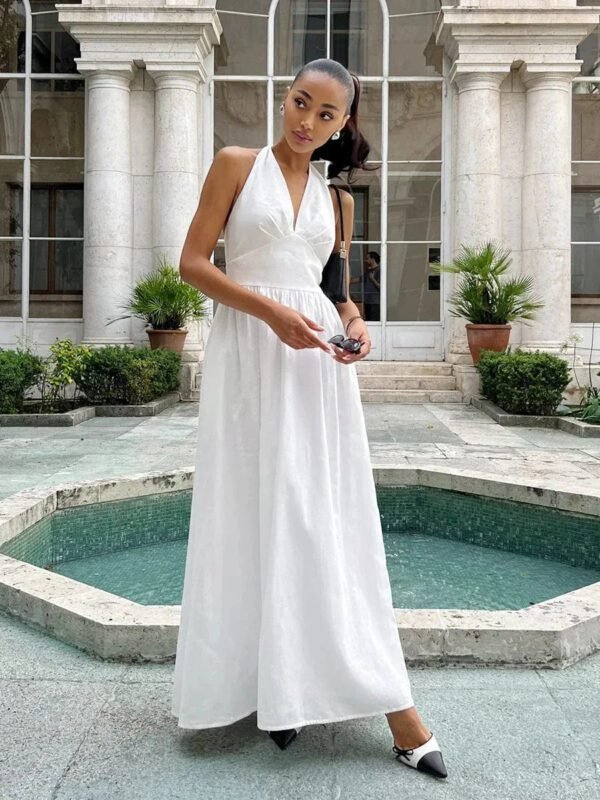 Robe Ete Fluide Longue Sans Manches Blanc S