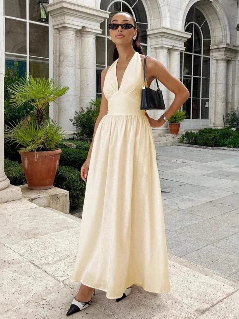 Robe Ete Fluide Longue Sans Manches Jaune S