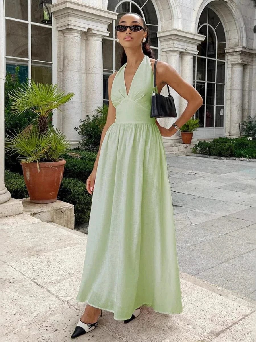 Robe Ete Fluide Longue Sans Manches Vert S