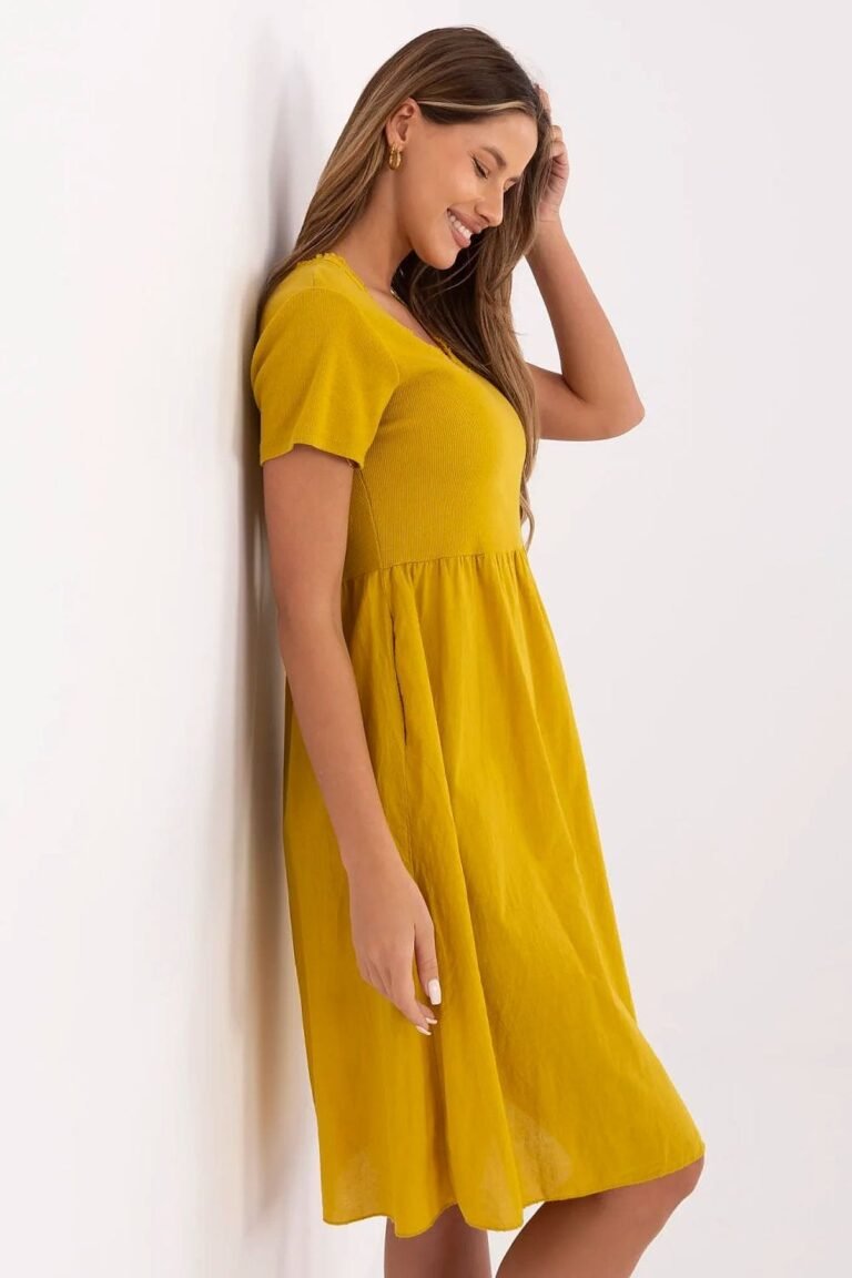 Robe Ete Jaune Moutarde Casual Manches Courtes 2