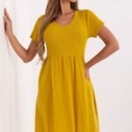 Robe Ete Jaune Moutarde Casual Manches Courtes Jaune Taille Unique