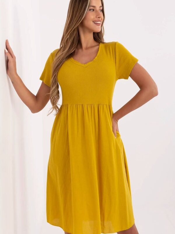 Robe Ete Jaune Moutarde Casual Manches Courtes Jaune Taille Unique