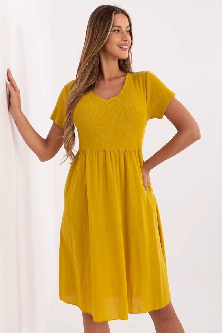 Robe Ete Jaune Moutarde Casual Manches Courtes Jaune Taille Unique