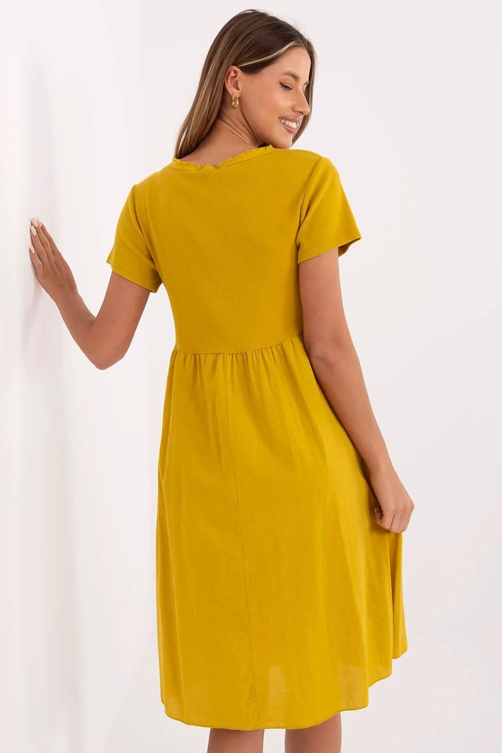 Robe Ete Jaune Moutarde Casual Manches Courtes