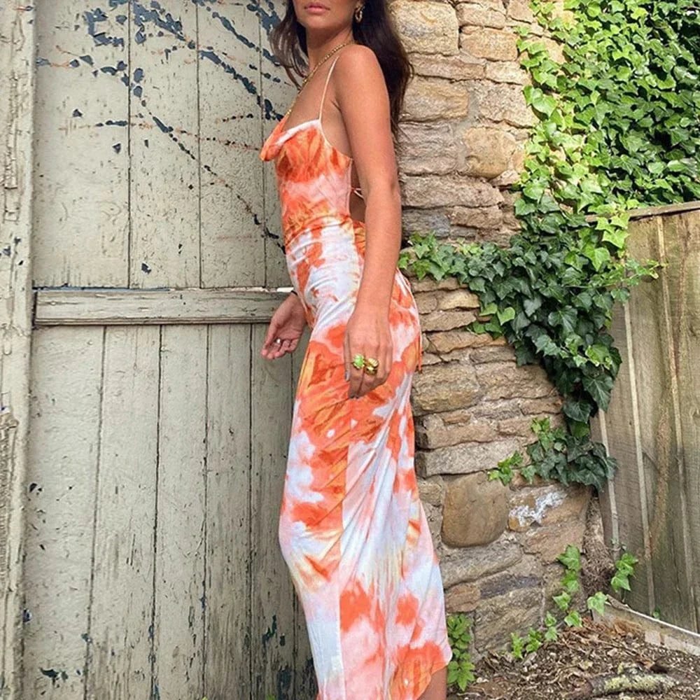 Robe Ete Longue Dos Nu Imprime Floral 2