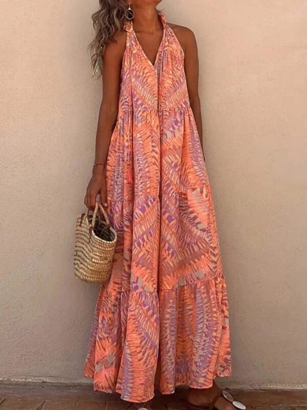 Robe Ete Longue Epaules Denudees Volantee Orange S