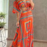Robe Ete Longue Motif Geometrique Orange S