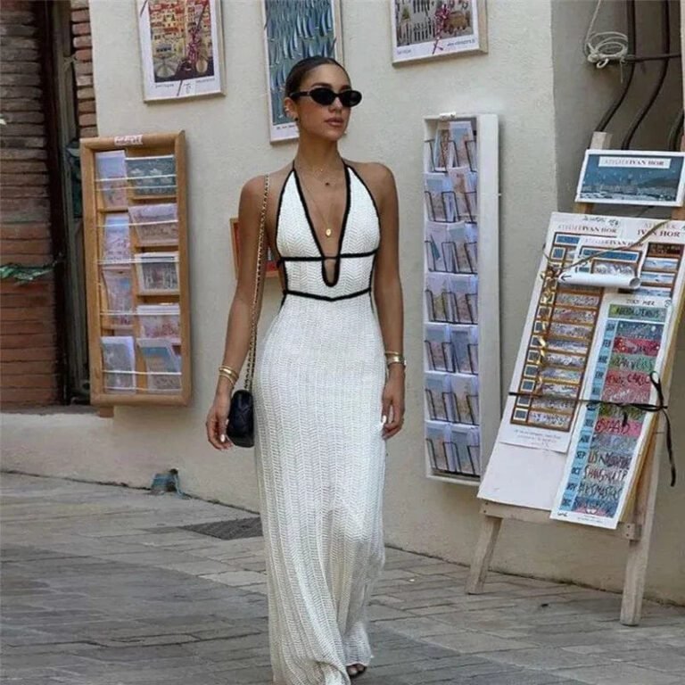 Robe Ete Longue Sexy Dos Nu Crochet Blanc S