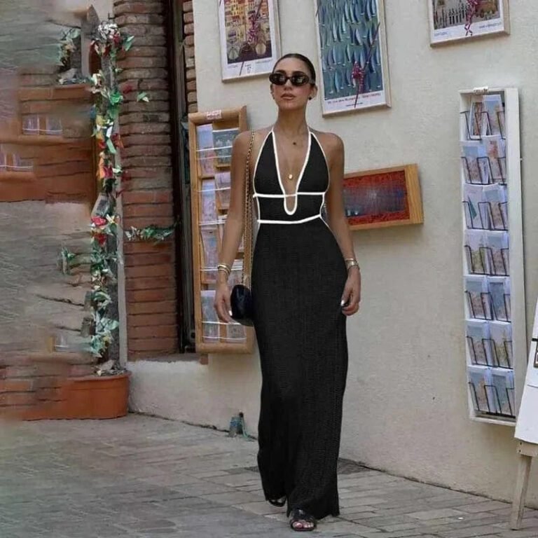 Robe Ete Longue Sexy Dos Nu Crochet Noir S