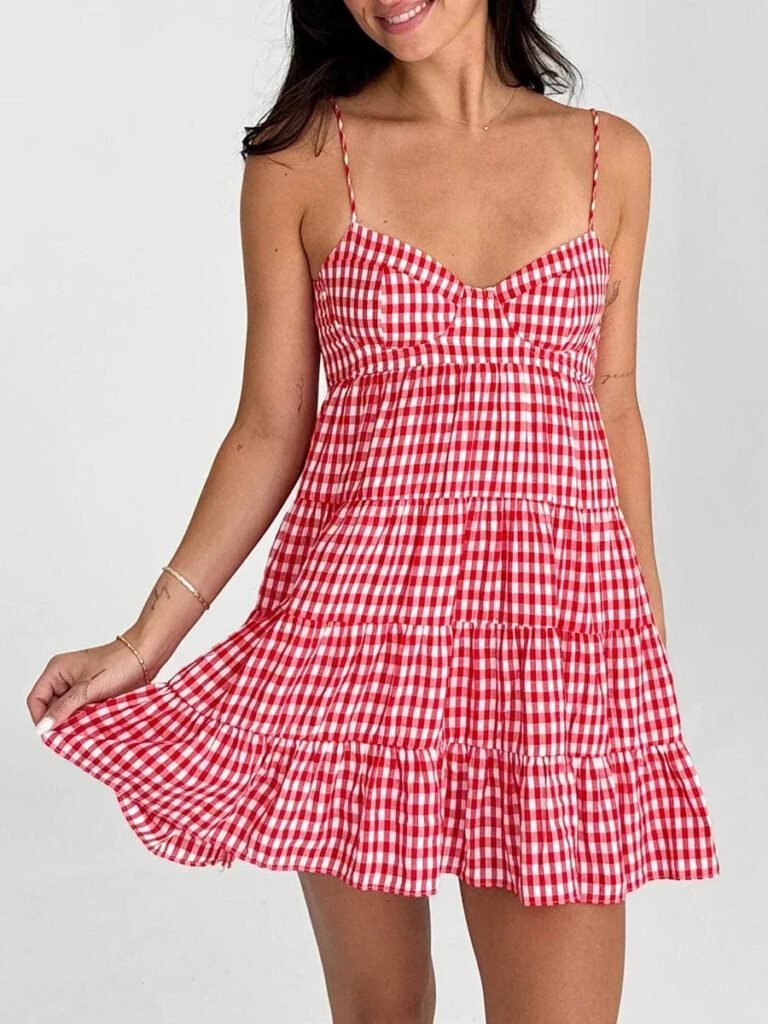 Robe Ete Mini Evasee A Bretelles Rouge S