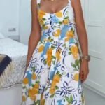 Robe Ete Multicolore Boutonnee Midi