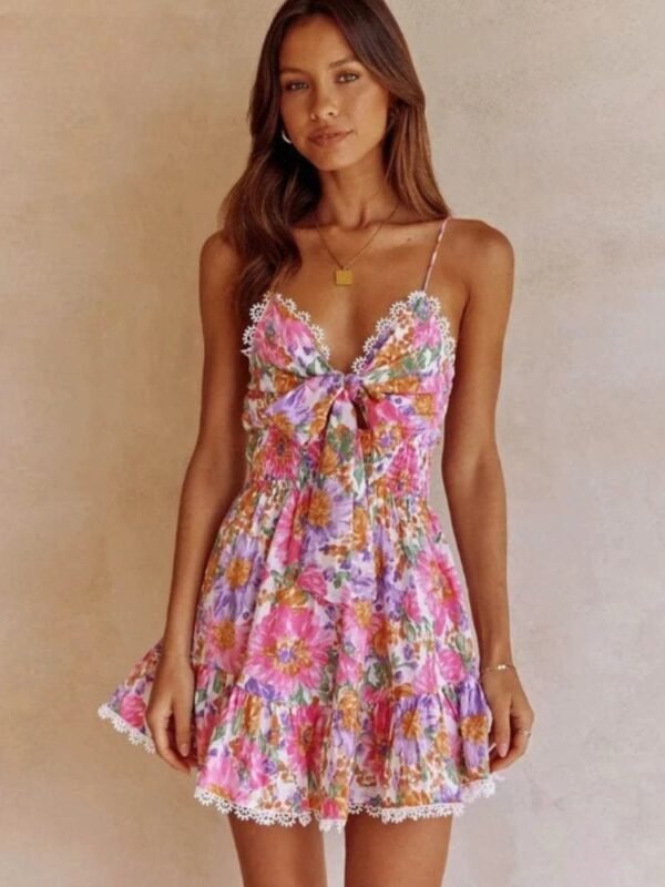 Robe Ete Multicolore Courte Rose S