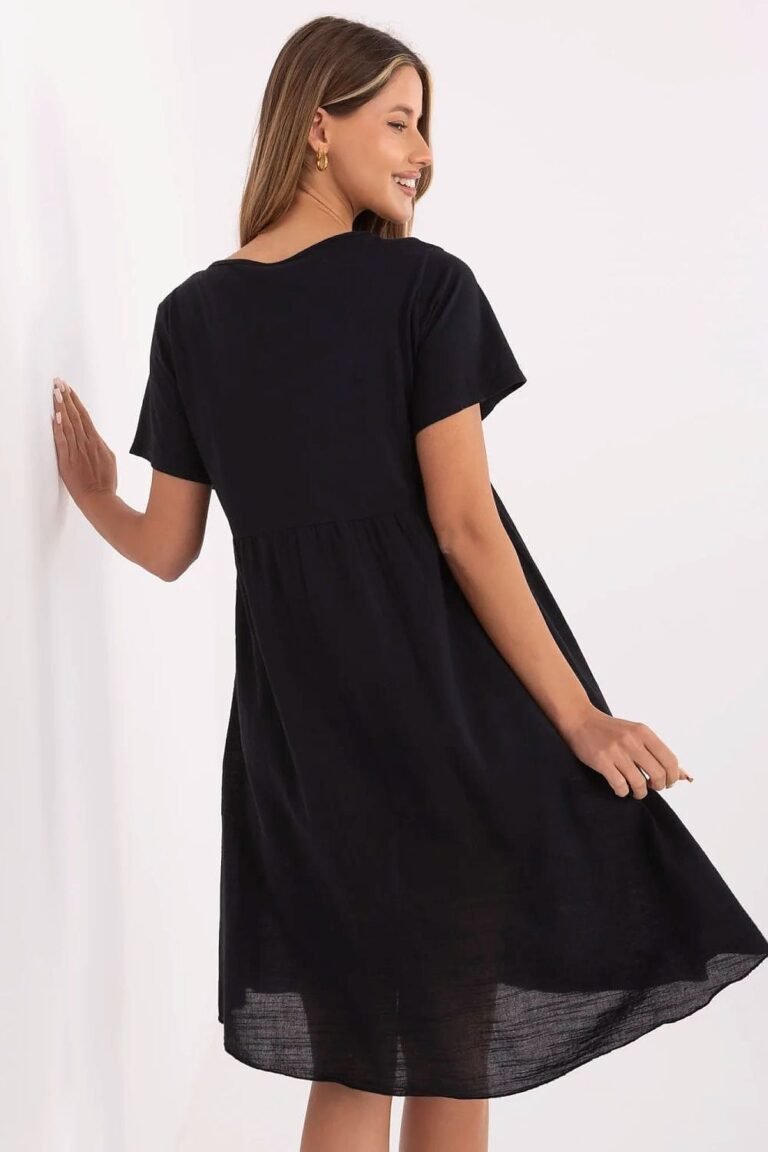 Robe Ete Noire Courte Casual Fluide A Boutons 2