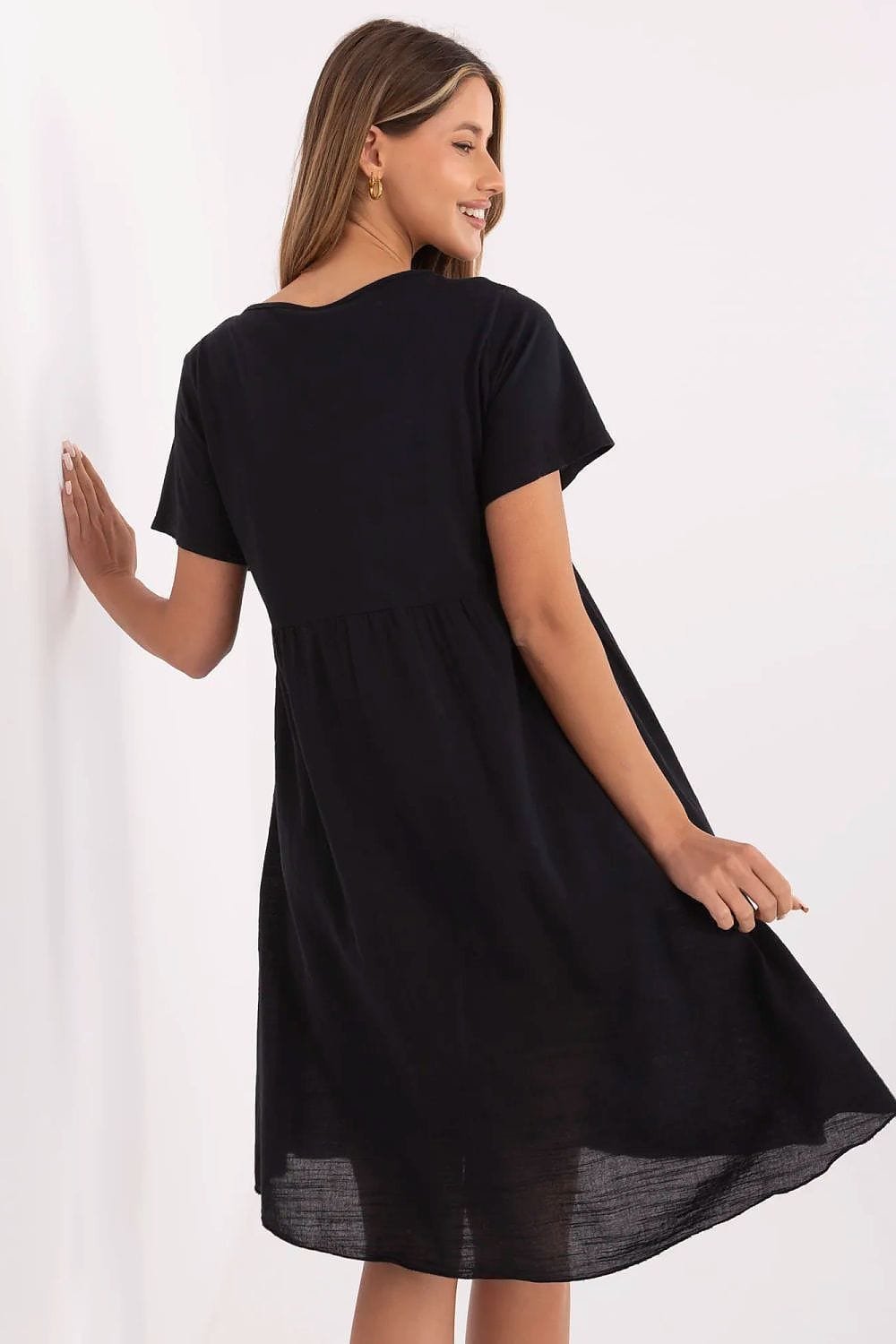 Robe Ete Noire Courte Casual Fluide A Boutons 2