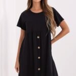 Robe Ete Noire Courte Casual Fluide A Boutons Noir Taille Unique