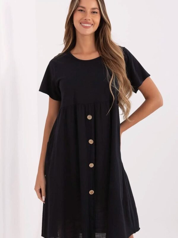 Robe Ete Noire Courte Casual Fluide A Boutons Noir Taille Unique