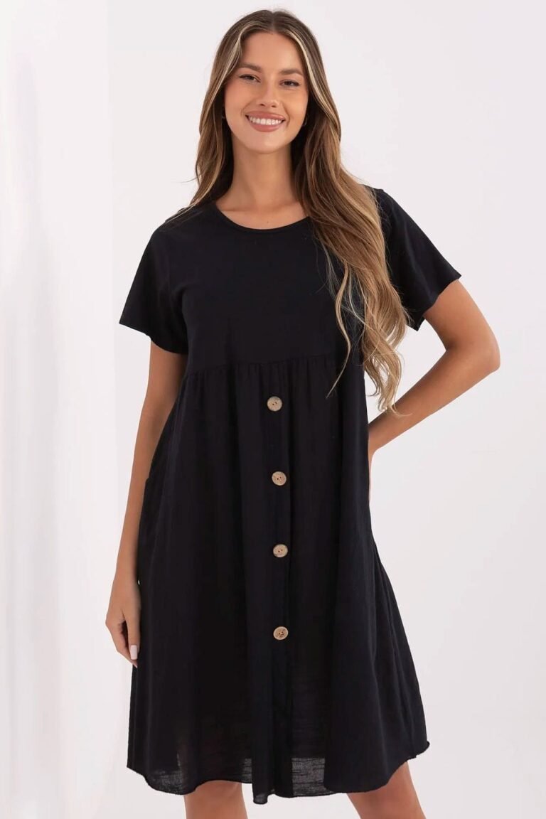Robe Ete Noire Courte Casual Fluide A Boutons Noir Taille Unique