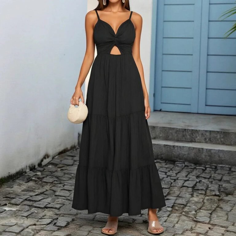 Robe Ete Noire Longue A Bretelles 3