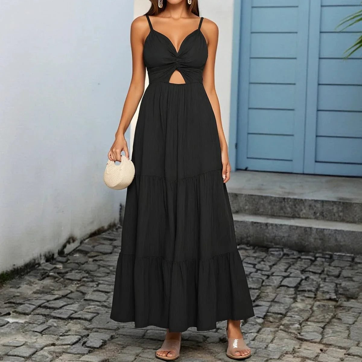Robe Ete Noire Longue A Bretelles 3