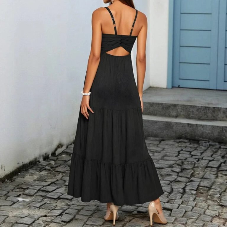 Robe Ete Noire Longue A Bretelles