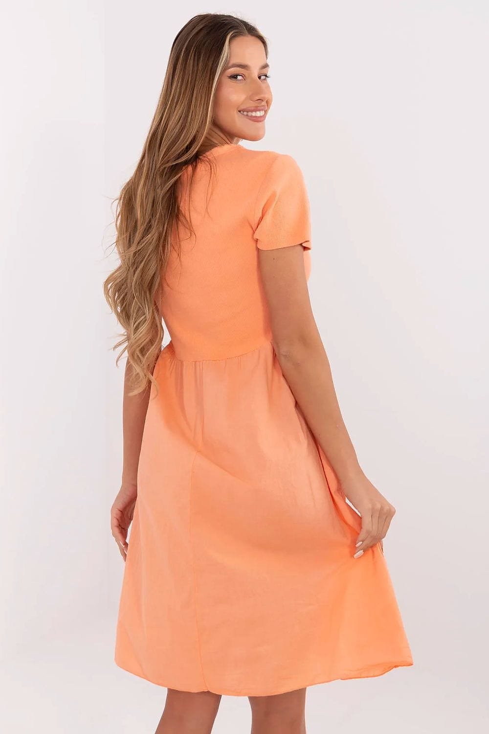 Robe Ete Orange Casual Fluide Manches Courtes