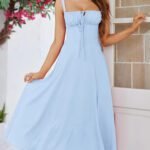 Robe Ete Plissee Midi Sans Manches Bleu Xs