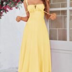 Robe Ete Plissee Midi Sans Manches Jaune Xs