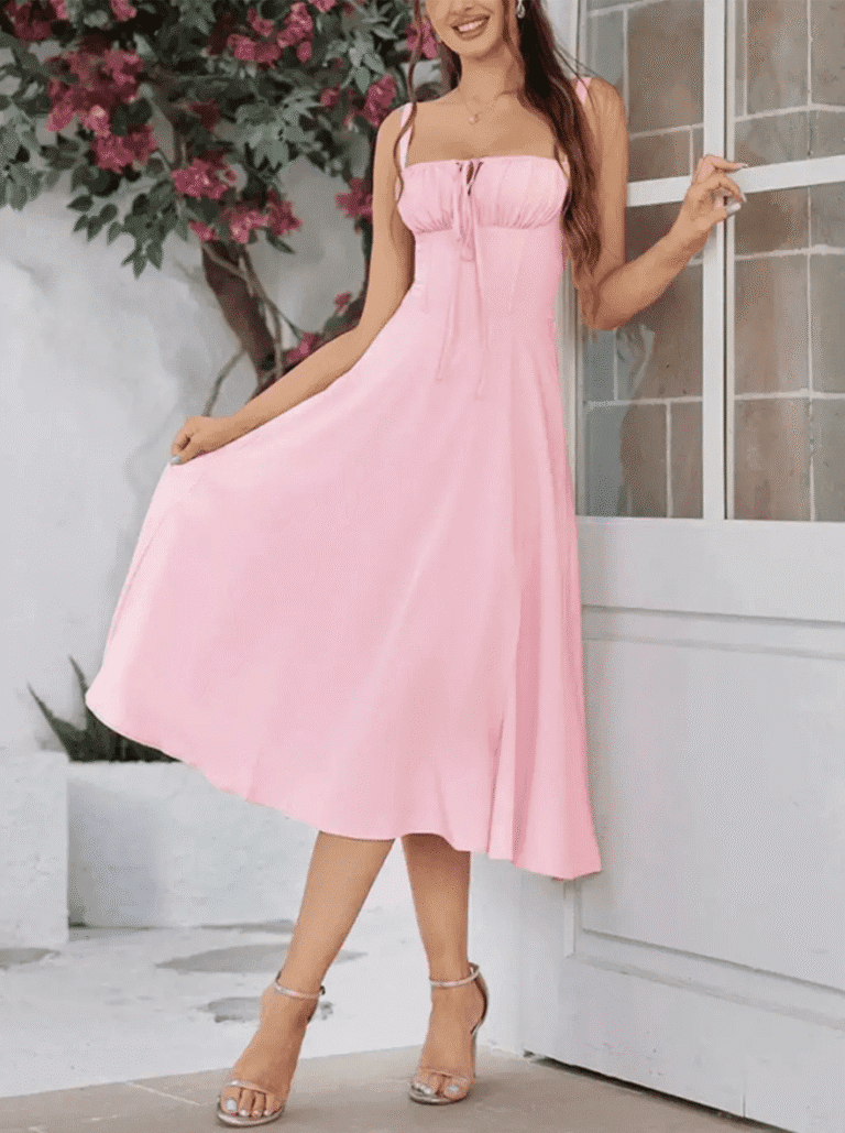 Robe Ete Plissee Midi Sans Manches Rose Xs