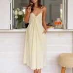 Robe Ete Rayee Midi A Bretelles Jaune S