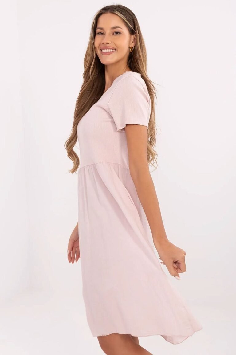 Robe Ete Rose Poudre Casual Manches Courtes