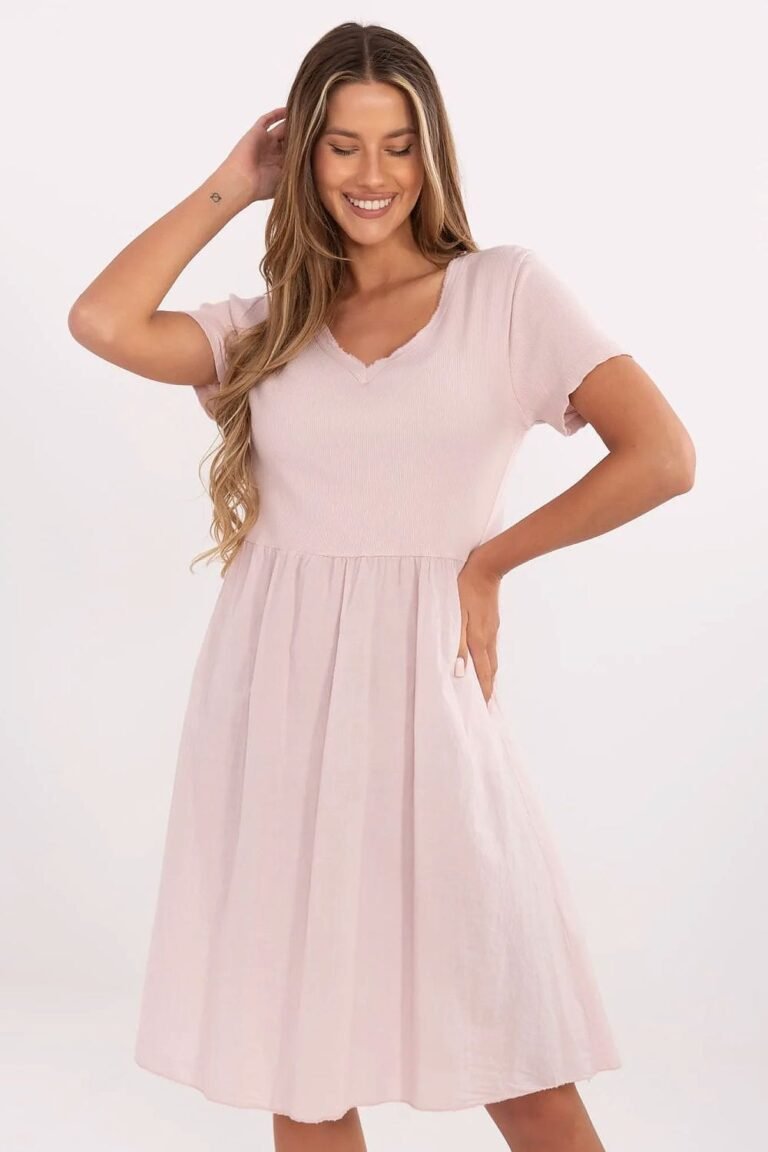 Robe Ete Rose Poudre Casual Manches Courtes Rose Poudre Taille Unique