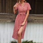 Robe Ete Rouge Fleurie A Boutons 2