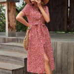 Robe Ete Rouge Fleurie A Boutons 3