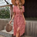Robe Ete Rouge Fleurie A Boutons Rouge S