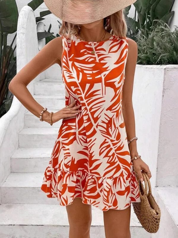 Robe Ete Sans Manches Courte Motif Tropical