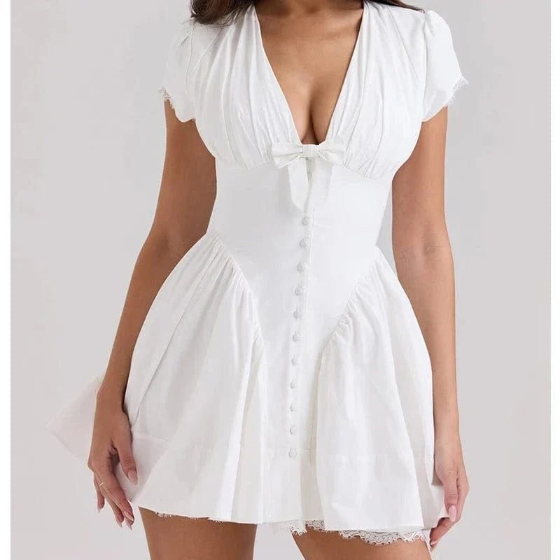 Robe Ete Sexy Courte Evasee Blanc S