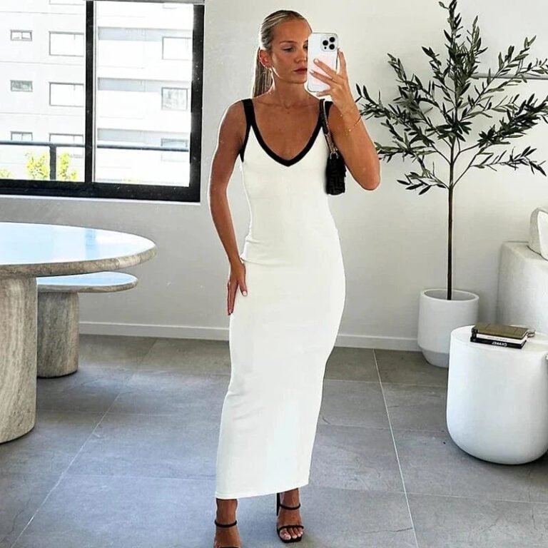 Robe Ete Sexy Dos Nu Fendue Moulante Blanc S