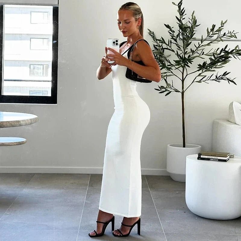 Robe Ete Sexy Dos Nu Fendue Moulante