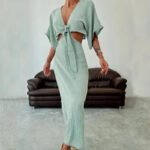 Robe Ete Sexy Longue Dos Nu Lin Coton Vert S