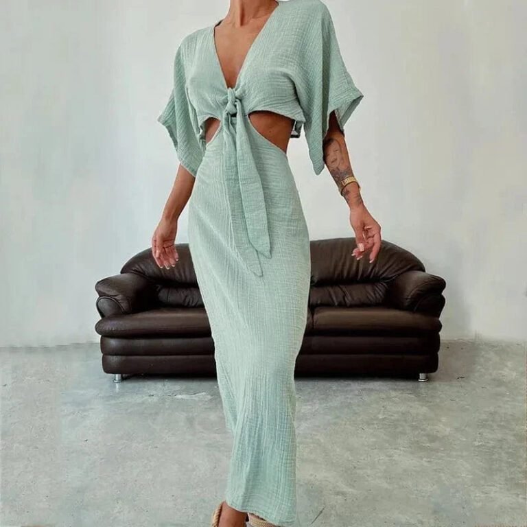Robe Ete Sexy Longue Dos Nu Lin Coton Vert S