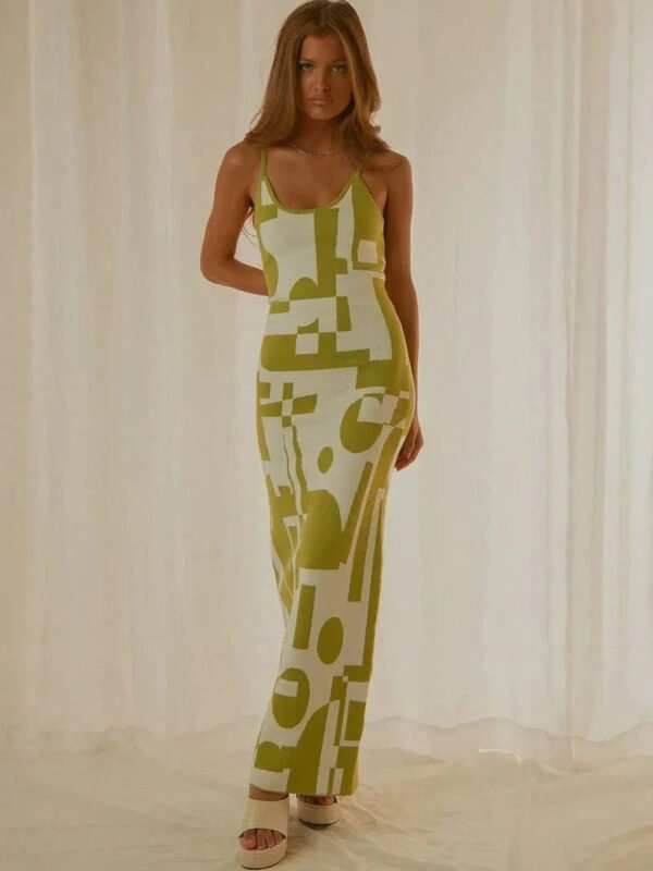 Robe Ete Sexy Longue Moulante A Motifs Vert S