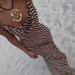 Robe Ete Sexy Longue Transparente A Bretelles Marron S