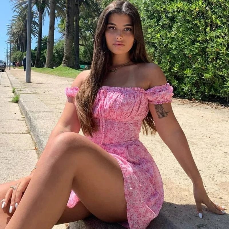Robe Ete Sexy Rose Motif Fleuris 3