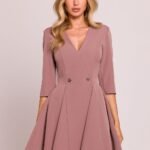 Robe Evasee Courte Avec Boutons Decoratifs Marron S