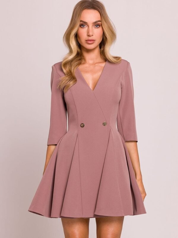 Robe Evasee Courte Avec Boutons Decoratifs Marron S