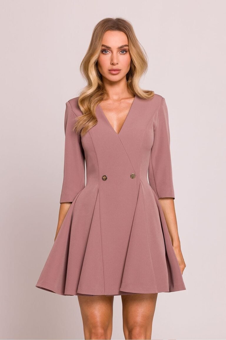 Robe Evasee Courte Avec Boutons Decoratifs Marron S