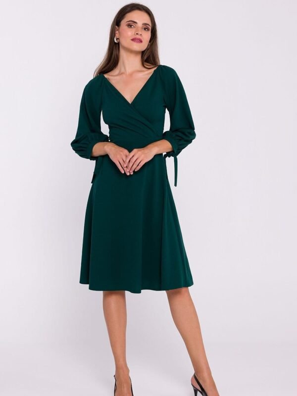 Robe Evasee Manches Longues Col En V Vert S