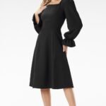 Robe Evasee Midi Chic Manches Longues 2