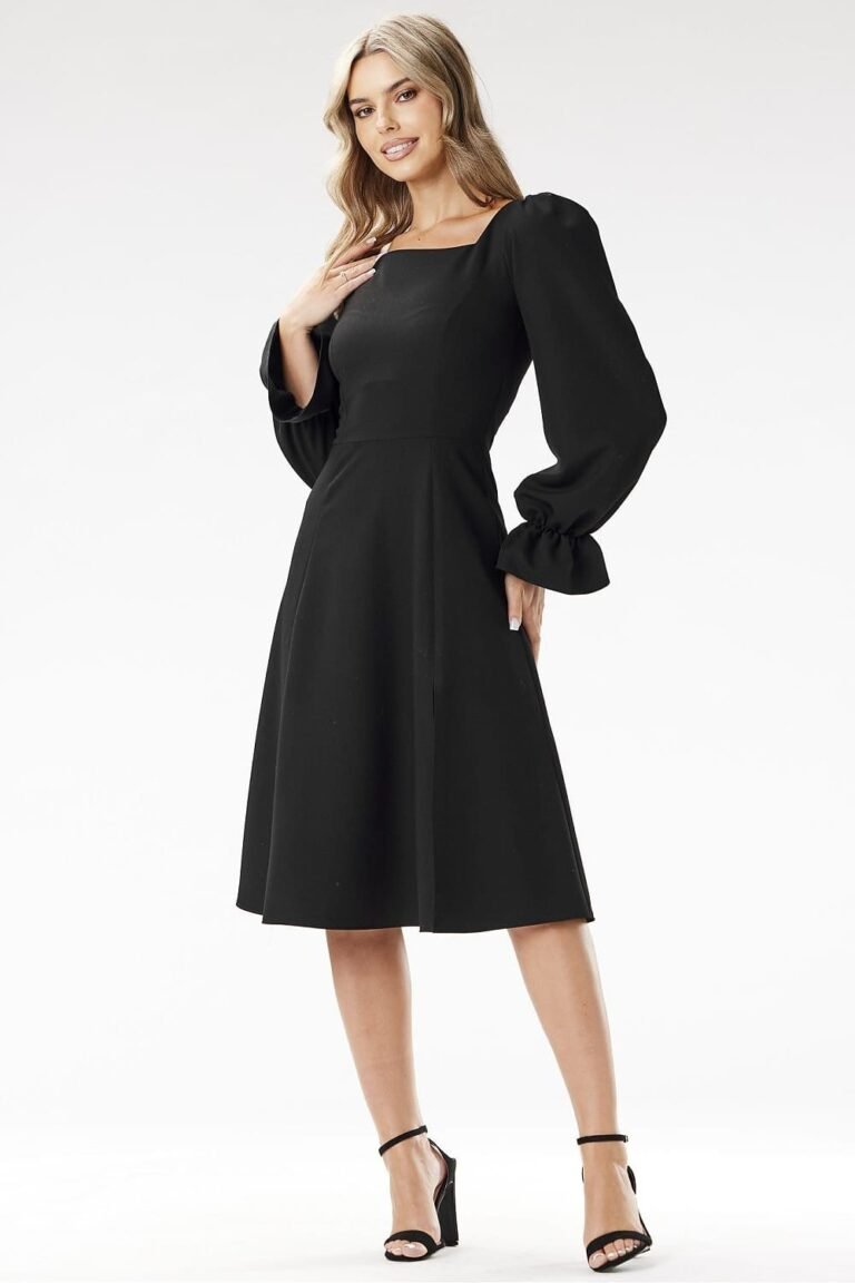 Robe Evasee Midi Chic Manches Longues 2