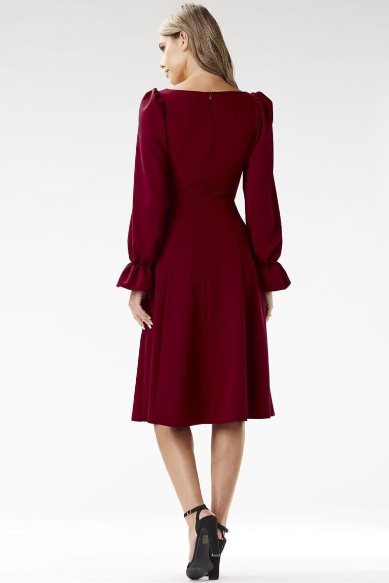 Robe Evasee Midi Chic Manches Longues